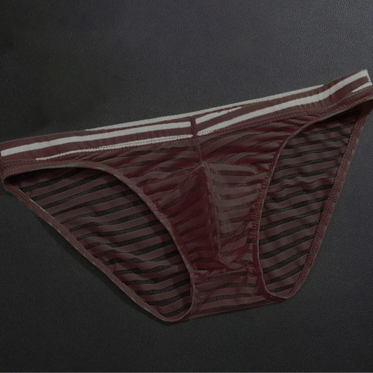 Coffee Men’s Striped Skin-Tease Briefs - pridevoyageshop.com - gay men’s thongs, boxers, briefs and jockstraps