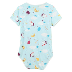 Cuddly Chaos Daddy’s Boy Printed Onesie arranged flat, colorful chaotic cute print, soft stretchy fabric, boyish cuddle vibe – pridevoyageshop.com – gay men’s harness, lingerie and fetish wear