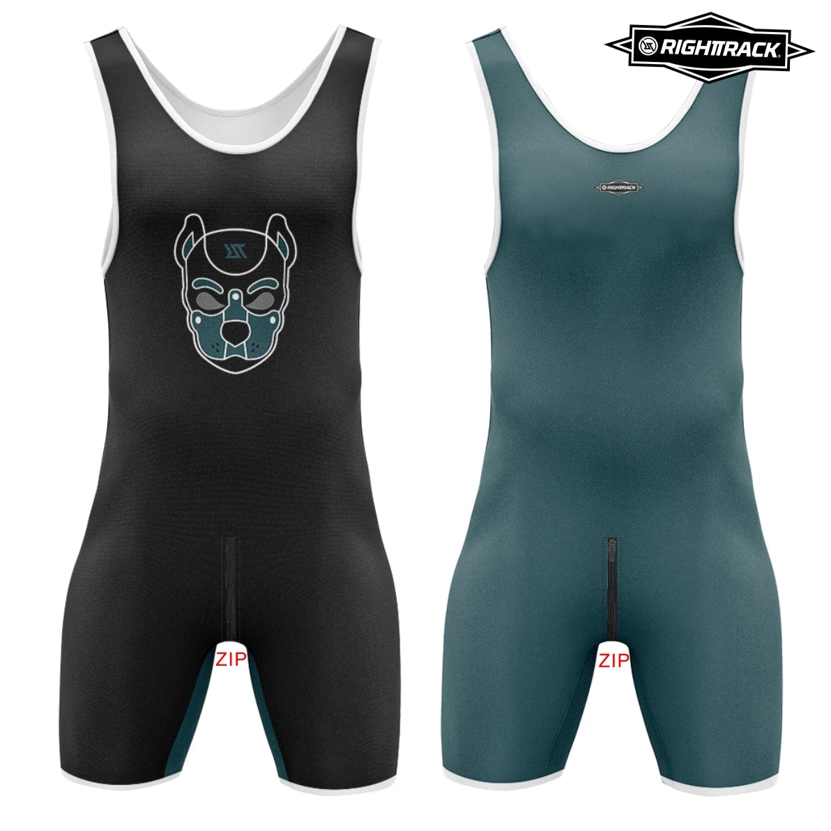 Dark Teal Alpha Puppy Zipper Wrestling Singlet from Pridevoyageshop