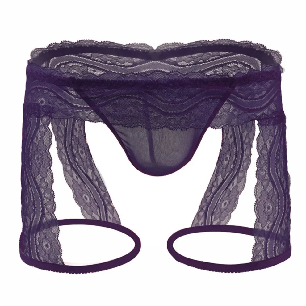 Dark purple Men’s Kinked Up Floral Lace Boxers - pridevoyageshop.com - gay men’s thongs, boxers, briefs and jockstraps