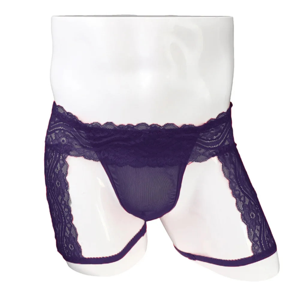 Dark purple Men’s Kinked Up Floral Lace Boxers - pridevoyageshop.com - gay men’s thongs, boxers, briefs and jockstraps