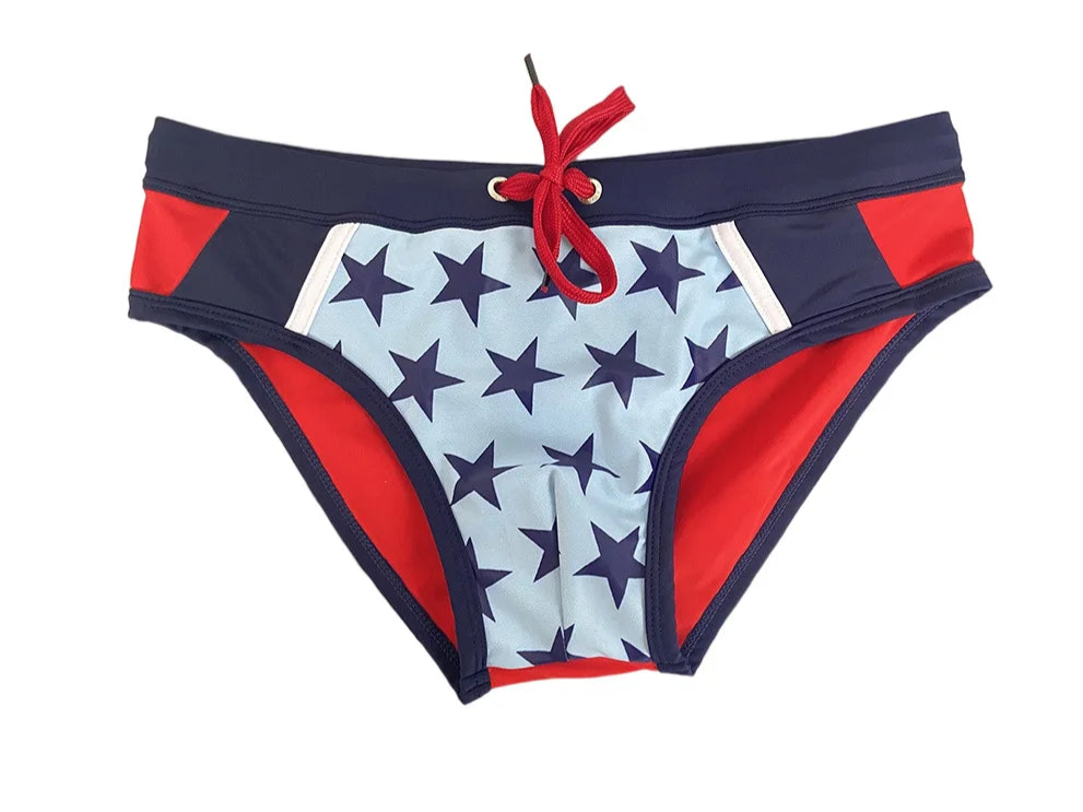 Details of Men’s Star-Spangled Swim Briefs - pridevoyageshop.com - gay men’s sexy swim briefs, trunks, board shorts, and bikinis