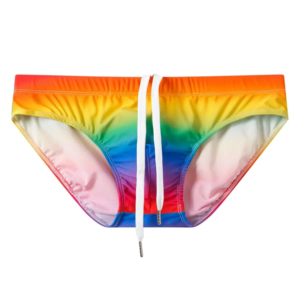 Details of Men’s Taste the Rainbow Swim Briefs - pridevoyageshop.com - gay men’s sexy swim briefs, trunks, board shorts, and bikinis