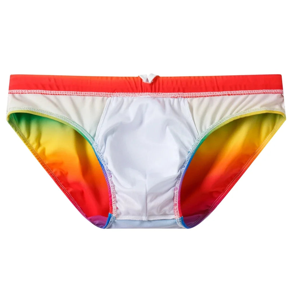 Details of Men’s Taste the Rainbow Swim Briefs - pridevoyageshop.com - gay men’s sexy swim briefs, trunks, board shorts, and bikinis