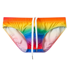 Details of Men’s Taste the Rainbow Swim Briefs - pridevoyageshop.com - gay men’s sexy swim briefs, trunks, board shorts, and bikinis