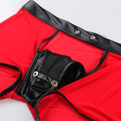 Details of Red Men’s Mesh & PU Leather Snap Boxer Shorts - pridevoyageshop.com - gay men’s thongs, boxers, briefs and jockstraps