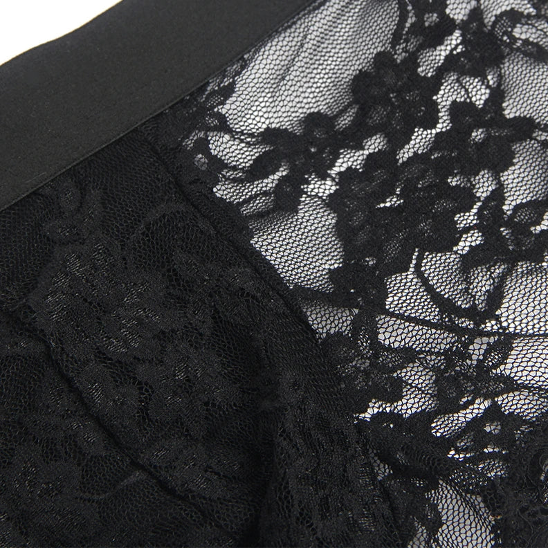 Details of black Men’s Kinked Up Floral Lace Boxers - pridevoyageshop.com - gay men’s thongs, boxers, briefs and jockstraps
