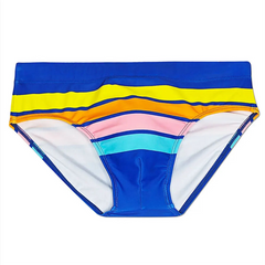 Details of blue Men’s Bottom Line Stripe Swim Briefs - pridevoyageshop.com - gay men’s sexy swim briefs, trunks, board shorts, and bikinis