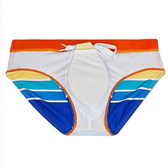 Details of orange Men’s Bottom Line Stripe Swim Briefs - pridevoyageshop.com - gay men’s sexy swim briefs, trunks, board shorts, and bikinis
