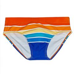 Details of orange Men’s Bottom Line Stripe Swim Briefs - pridevoyageshop.com - gay men’s sexy swim briefs, trunks, board shorts, and bikinis