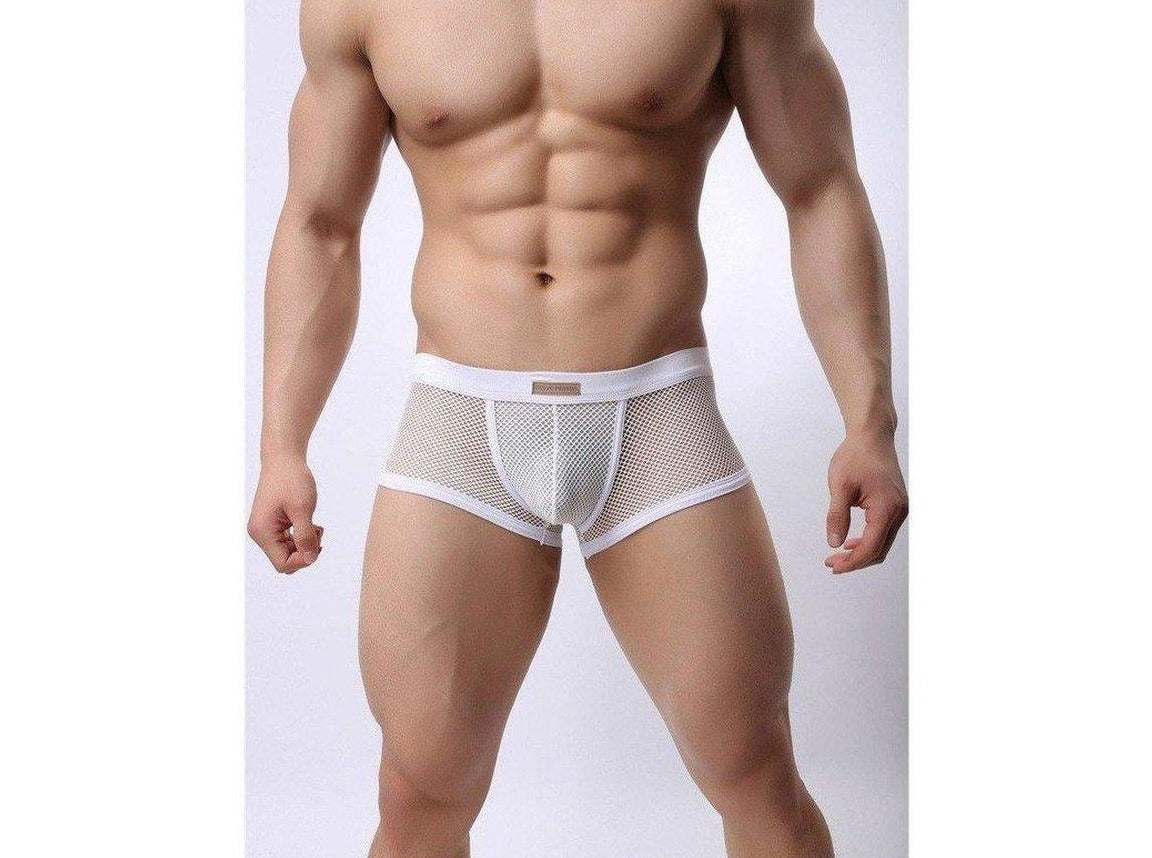 hot gay man in white Mesh See Through Underwear Boxer Briefs | Gay Underwear- pridevoyageshop.com - gay men’s underwear and swimwear