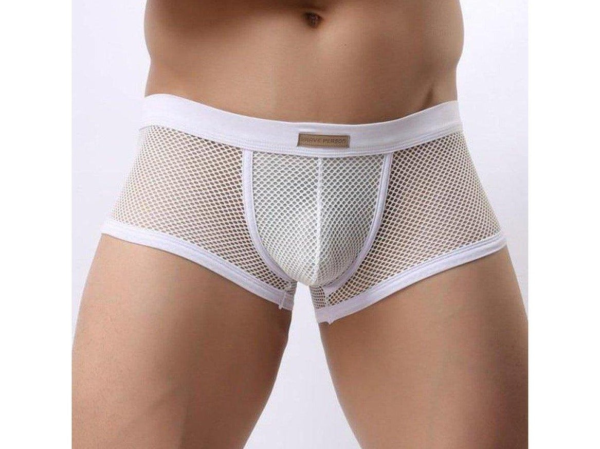 hot gay man in white Mesh See Through Underwear Boxer Briefs | Gay Underwear- pridevoyageshop.com - gay men’s underwear and swimwear