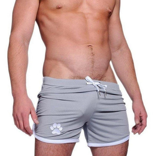 sexy gay man in gray white Gay Shorts | Gay Bear Paw Gym Shorts - Men's Activewear, gym short, sport shorts, running shorts- pridevoyageshop.com