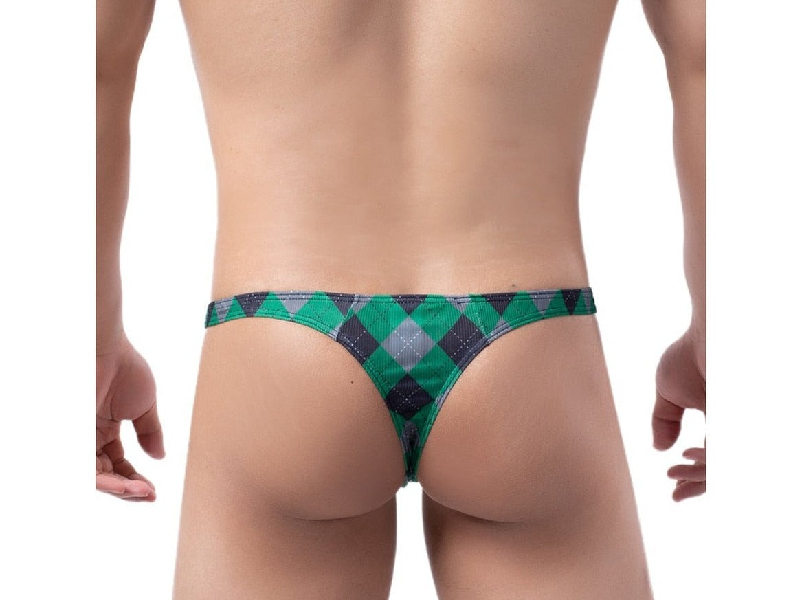 sexy gay man in blue white Sexy Plaid Bulging Pouch Thongs | Gay Men Underwear- pridevoyageshop.com - gay men’s underwear and swimwear