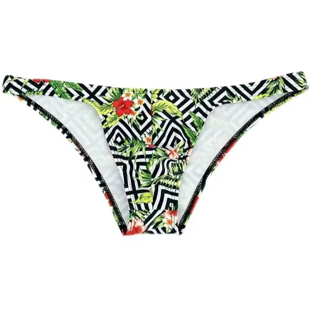 Geometric Floral Men’s Summer Bloom Swim Bikini Briefs - pridevoyageshop.com - gay men’s sexy swim briefs, trunks, board shorts, and bikinis