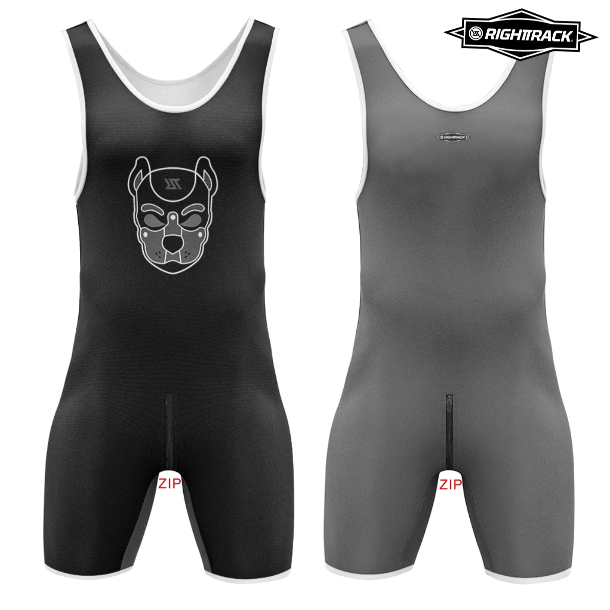 Gray Alpha Puppy Zipper Wrestling Singlet from Pridevoyageshop