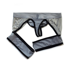 Gray DM Men’s Striped Garter Thong - pridevoyageshop.com - gay men’s thongs, boxers, briefs and jockstraps