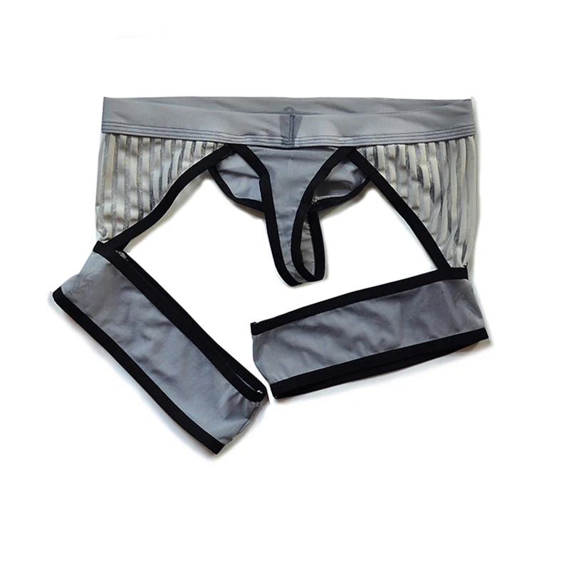 Gray DM Men’s Striped Garter Thong - pridevoyageshop.com - gay men’s thongs, boxers, briefs and jockstraps
