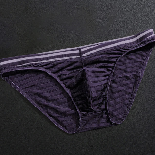 Gray Men’s Striped Skin-Tease Briefs - pridevoyageshop.com - gay men’s thongs, boxers, briefs and jockstraps