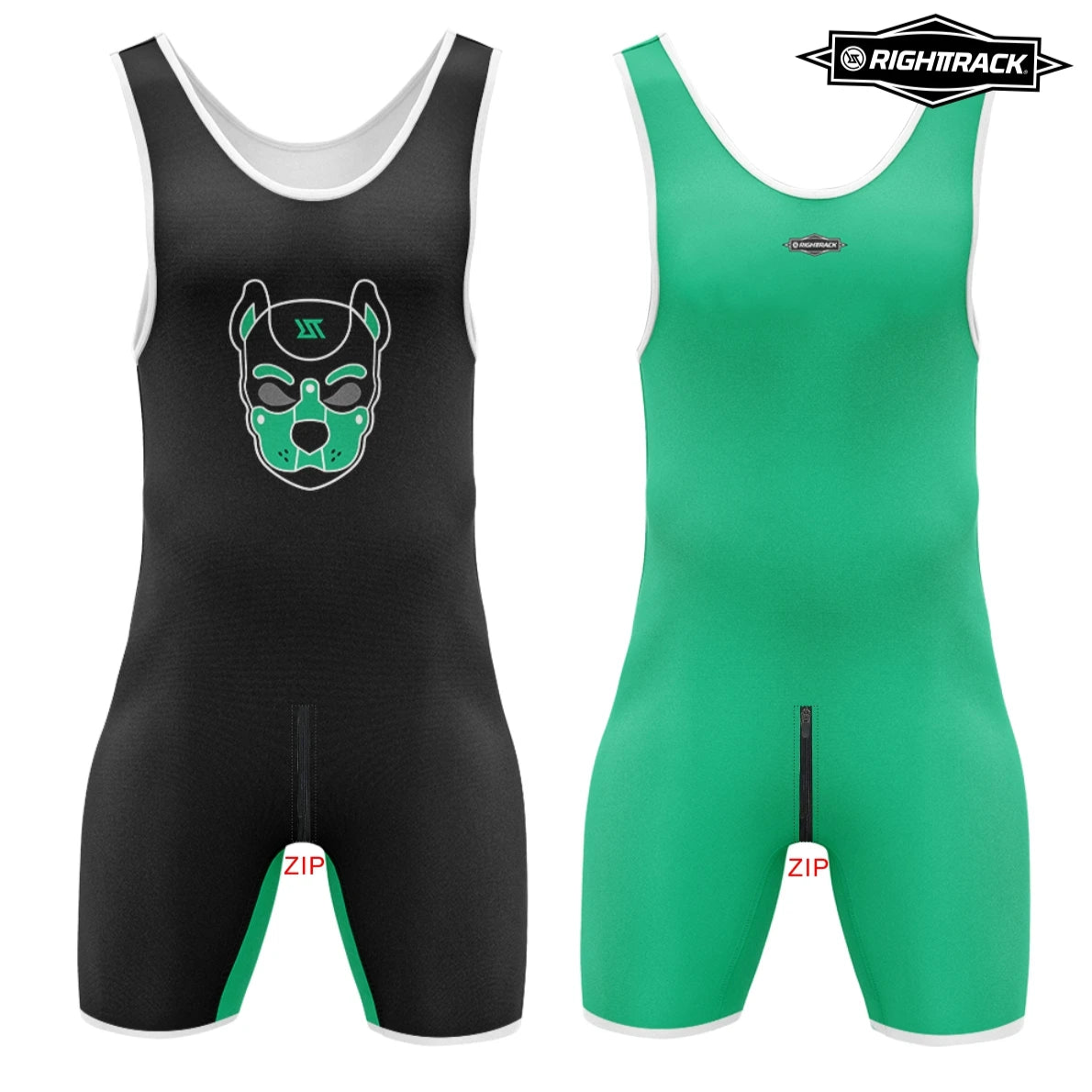 Green Alpha Puppy Zipper Wrestling Singlet from Pridevoyageshop