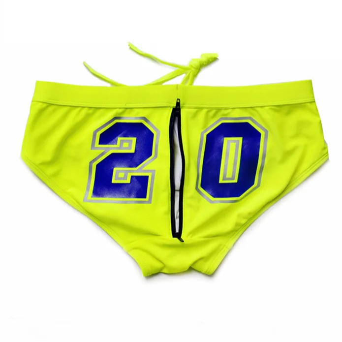 Green Men’s Backdoor Access Zipper Swim Briefs - pridevoyageshop.com - gay men’s sexy swim briefs, trunks, board shorts, and bikinis