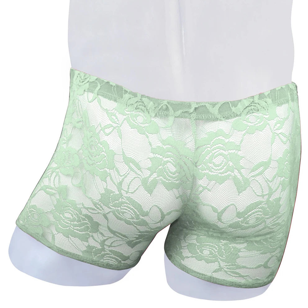 Green Men’s Floral Fetish Lace Boxers - pridevoyageshop.com - gay men’s thongs, boxers, briefs and jockstraps