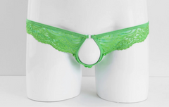 Green Men’s Lace Rendezvous Peephole Panties - pridevoyageshop.com - gay men’s thongs, boxers, briefs and jockstraps