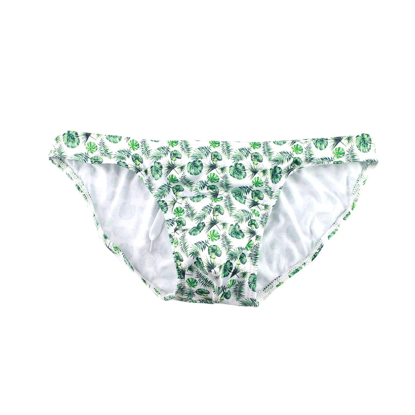 Green leaves Men’s Bushy Boy Swim Briefs - pridevoyageshop.com - gay men’s sexy swim briefs, trunks, board shorts, and bikinis