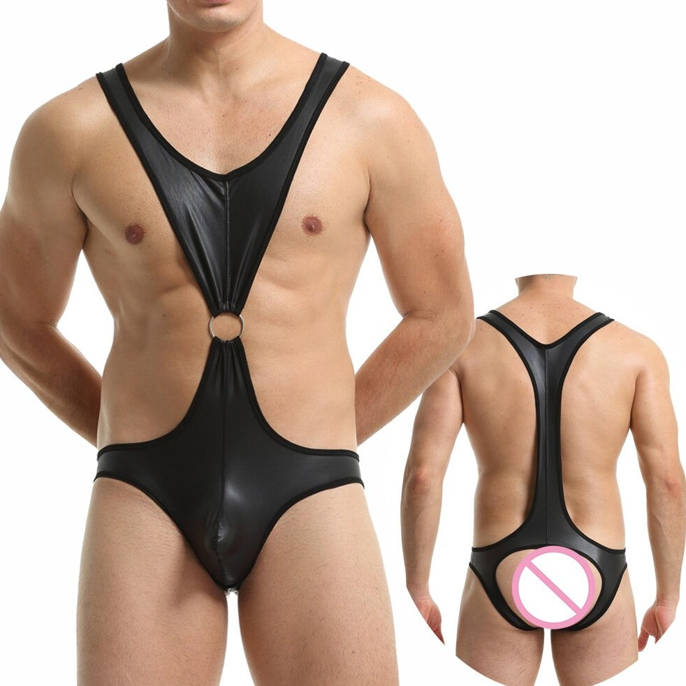 Men's Kinky Leather Jockstrap Bodysuit: Leather Lingerie for Men- pridevoyageshop.com - gay men’s harness, lingerie and fetish wear