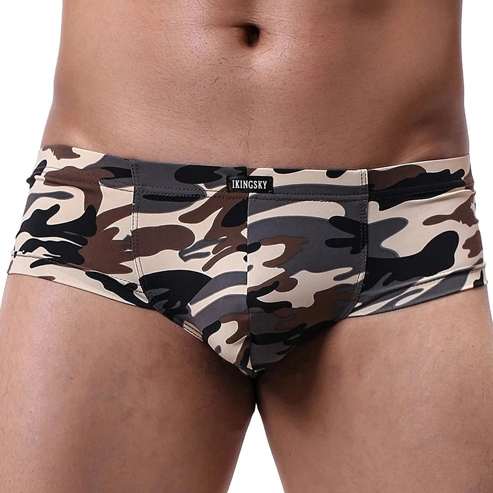 gray Men's Buns Out Camo Square Cut Boxer Briefs 4-Pack - pridevoyageshop.com - gay men’s underwear and swimwear