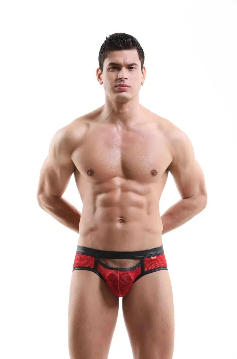 a hot gay man in red Men's Kinky Hollow Front Mesh Jock Briefs - pridevoyageshop.com - gay men’s underwear and swimwear