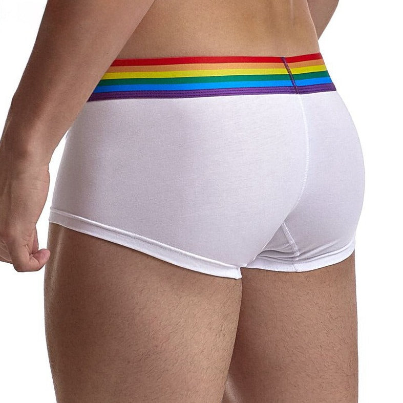 back of White Jockmail - Pride Gay Men's Boxer: Rainbow Boxer Celebrating Diversity - pridevoyageshop.com - gay men’s underwear and swimwear
