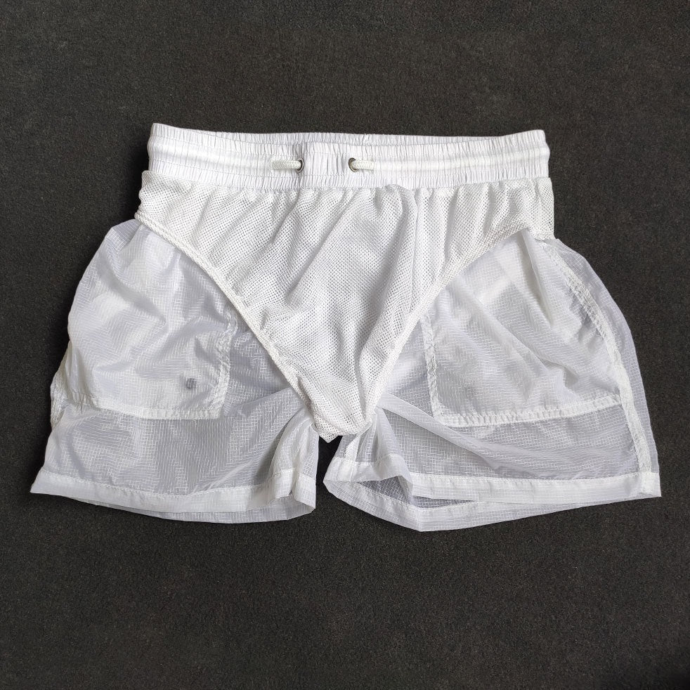 details of white Gay Swimwear & Beachwear | Men's Transparent Swim Trunks - pridevoyageshop.com - gay men’s underwear and swimwear