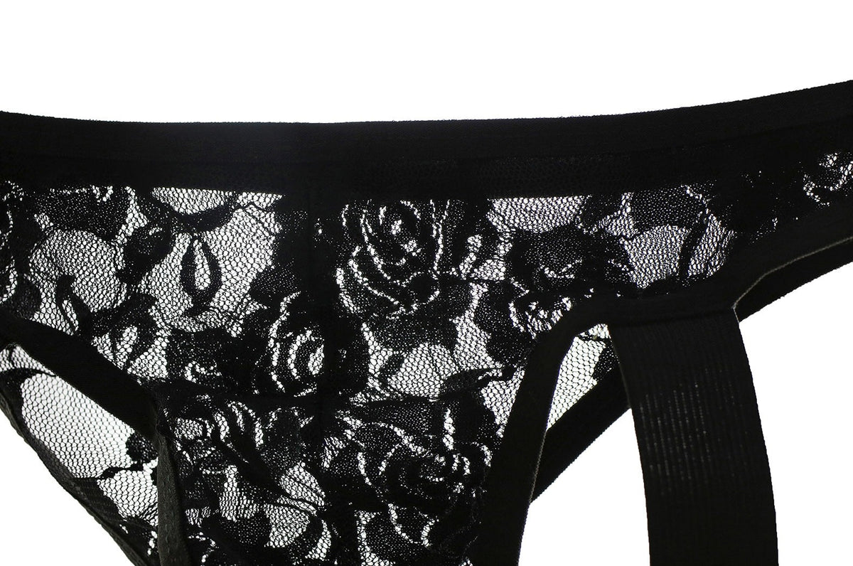 details of white Lace Briefs with Leg Strap: Mens Lace Panties and Lace Jockstrap - pridevoyageshop.com - gay men’s underwear and swimwear