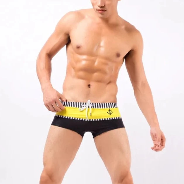 a hot gay boy in yellow Sailor Boy Swim Trunks - pridevoyageshop.com - gay men’s underwear and swimwear