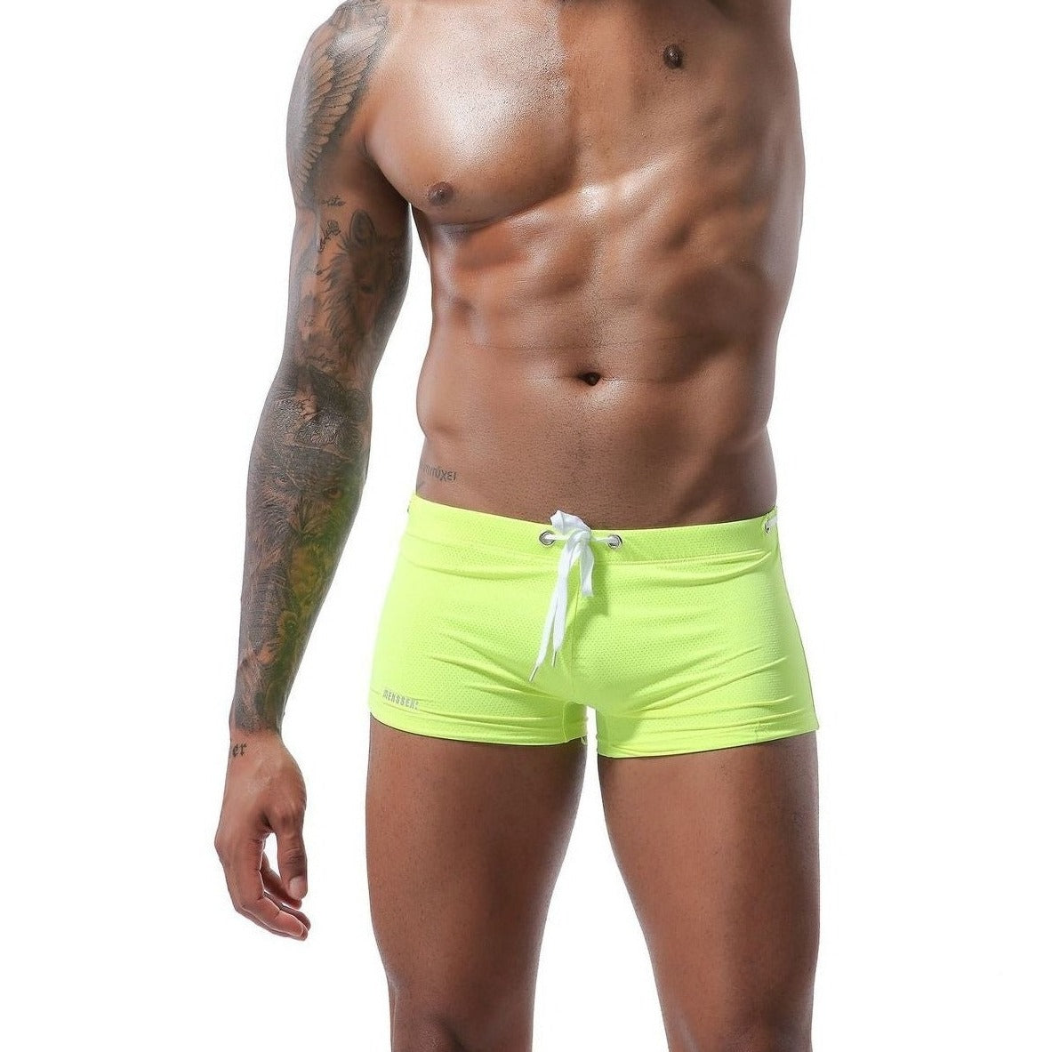 hot gay man in Fluorescence green Gay Swimwear & Beachwear | Men's Bowtie Tight Swim Trunks - pridevoyageshop.com - gay men’s underwear and swimwear