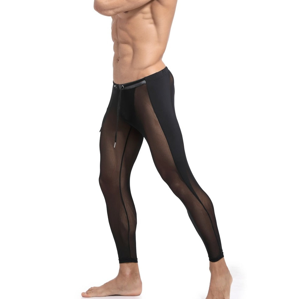 sexy gay man in black Gay Leggings | Men's Breathable Mesh Leggings - pridevoyageshop.com - gay men’s underwear and activewear