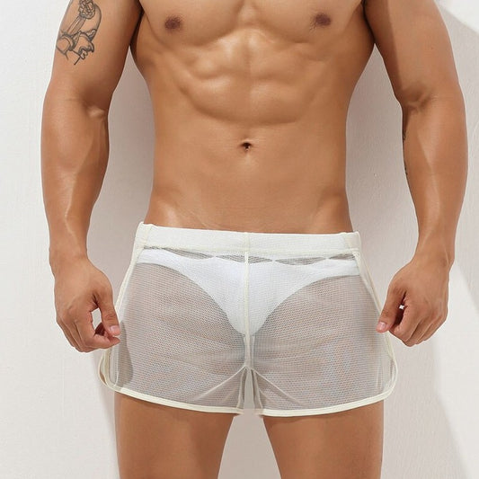 sexy gay man in white Gay Swimwear | Men's Sheer Swim Trunks - pridevoyageshop.com - gay men’s underwear and swimwear