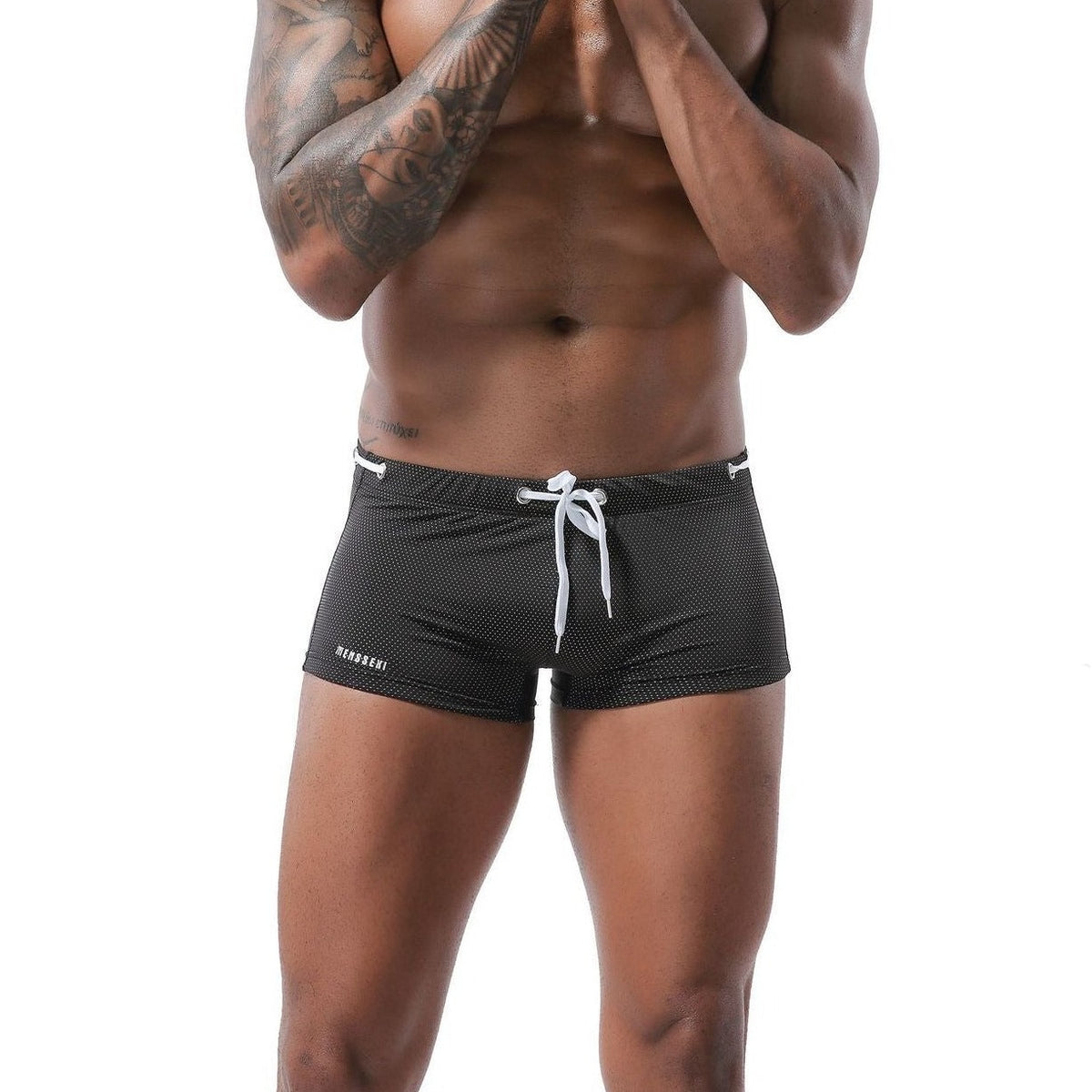 hot gay man in black Gay Swimwear & Beachwear | Men's Bowtie Tight Swim Trunks - pridevoyageshop.com - gay men’s underwear and swimwear