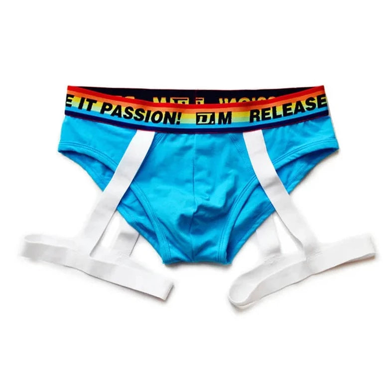 blue DM Pride Rainbow Passion Garter Briefs - pridevoyageshop.com - gay men’s underwear and swimwear