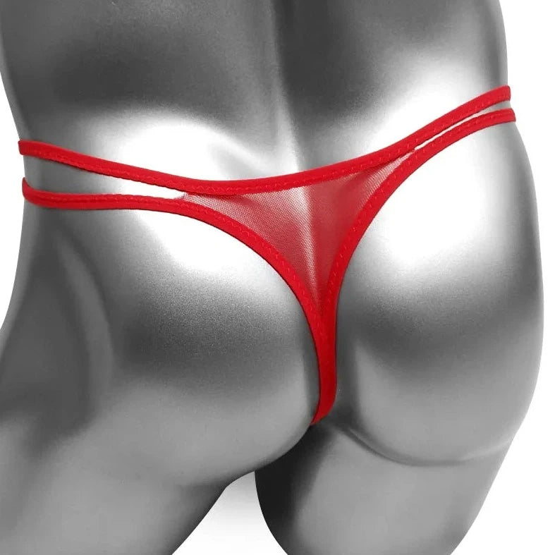 Red Men's Jasmine G-String Thong with Penis Hole - pridevoyageshop.com - gay men’s bodystocking, lingerie, fishnet and fetish wear