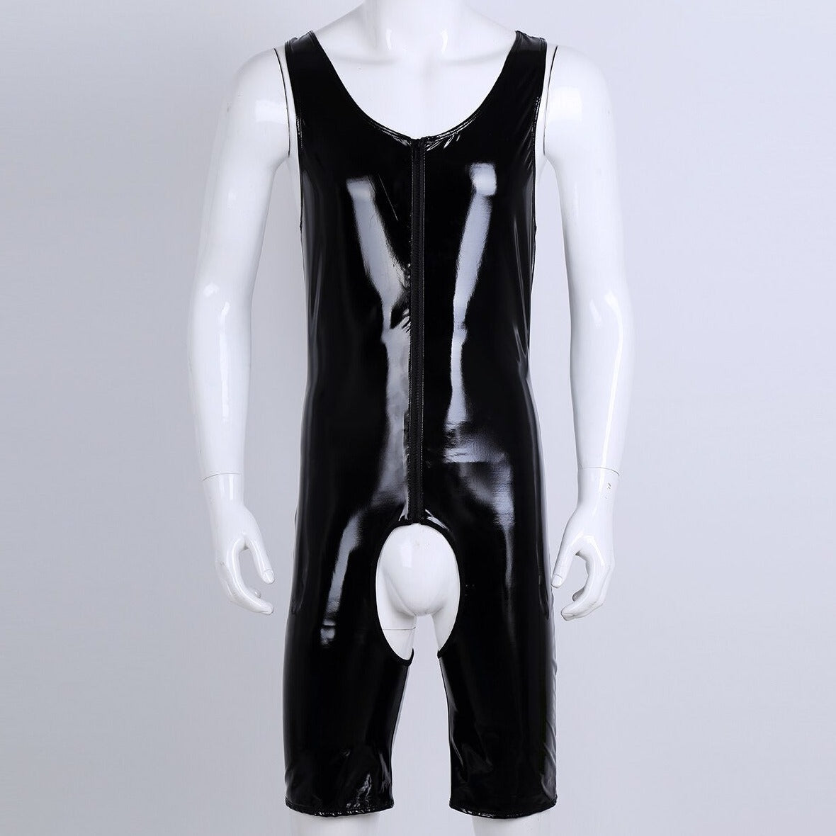 Gay Bodysuit | Men's Crotchless Patent Leather Bodysuit - Men's Singlets, Bodysuits, Leotard & Unitard - pridevoyageshop.com