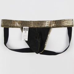 details of Gold Gay Jockstrap: Snakeskin Jockstrap & Erotic Gay Lingerie- pridevoyageshop.com - gay men’s underwear and swimwear