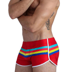 sexy gay man in red Gay Swimwear & Beachwear | Men's Pride Stripe Swim Trunks - pridevoyageshop.com - gay men’s underwear and swimwear