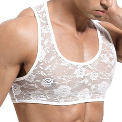 a hot gay guy in white Men's Erotic Floral Lace Crop Tops | Gay Crop Tops & lingerie - pridevoyageshop.com - gay crop tops, gay casual clothes and gay clothes store