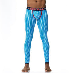 sexy gay man in Blue Stars Gay Leggings | Men's WFH Thermal Leggings - pridevoyageshop.com - gay men’s underwear and activewear