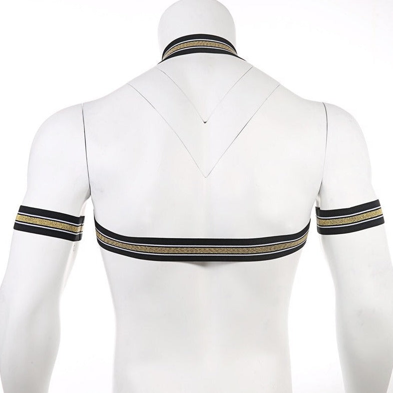 Golden Pride Elastic Harness: Hot Night Club Wear for Guys- pridevoyageshop.com - gay men’s harness, lingerie and fetish wear