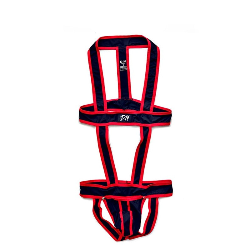 red DM Release Jockstrap Harness | Harness for Men- pridevoyageshop.com - gay men’s harness, lingerie and fetish wear