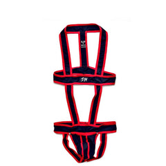 red DM Release Jockstrap Harness | Harness for Men- pridevoyageshop.com - gay men’s harness, lingerie and fetish wear