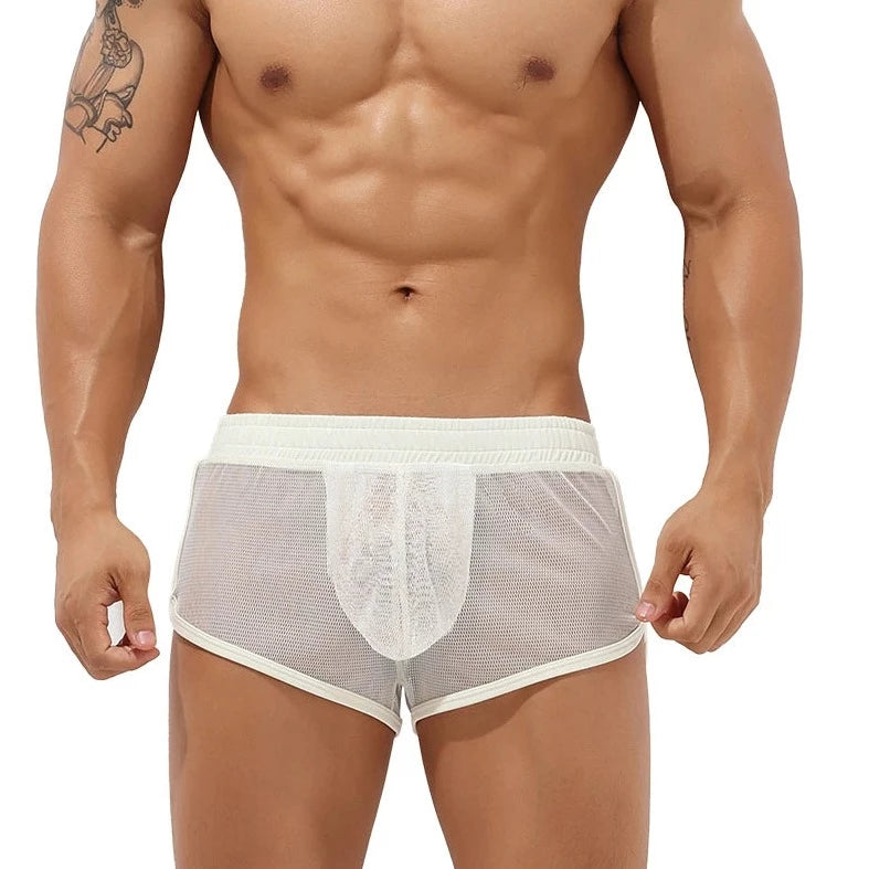 a hot gay man in white Men's Hideaway Mesh Running Shorts - pridevoyageshop.com - gay men’s underwear and swimwear